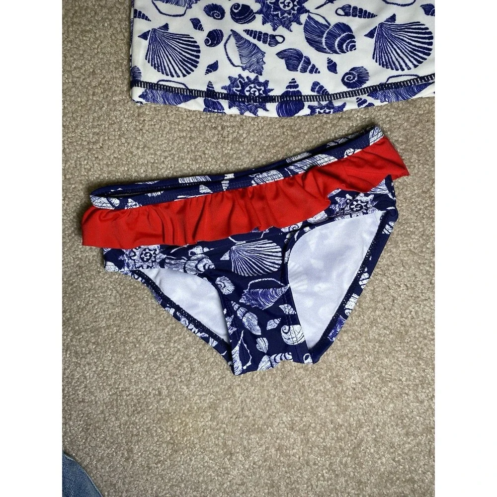Tommy Bahama Girls Rash Guard Swimsuit Set 18M Blue White Seashells 2 Piece